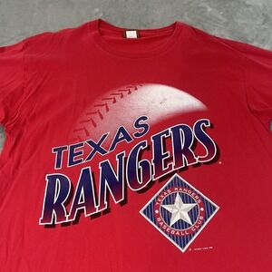 Vintage Texas Rangers Shirt Mens XL Red MLB‎ Baseball Graphic T-Shirt Tee 90s